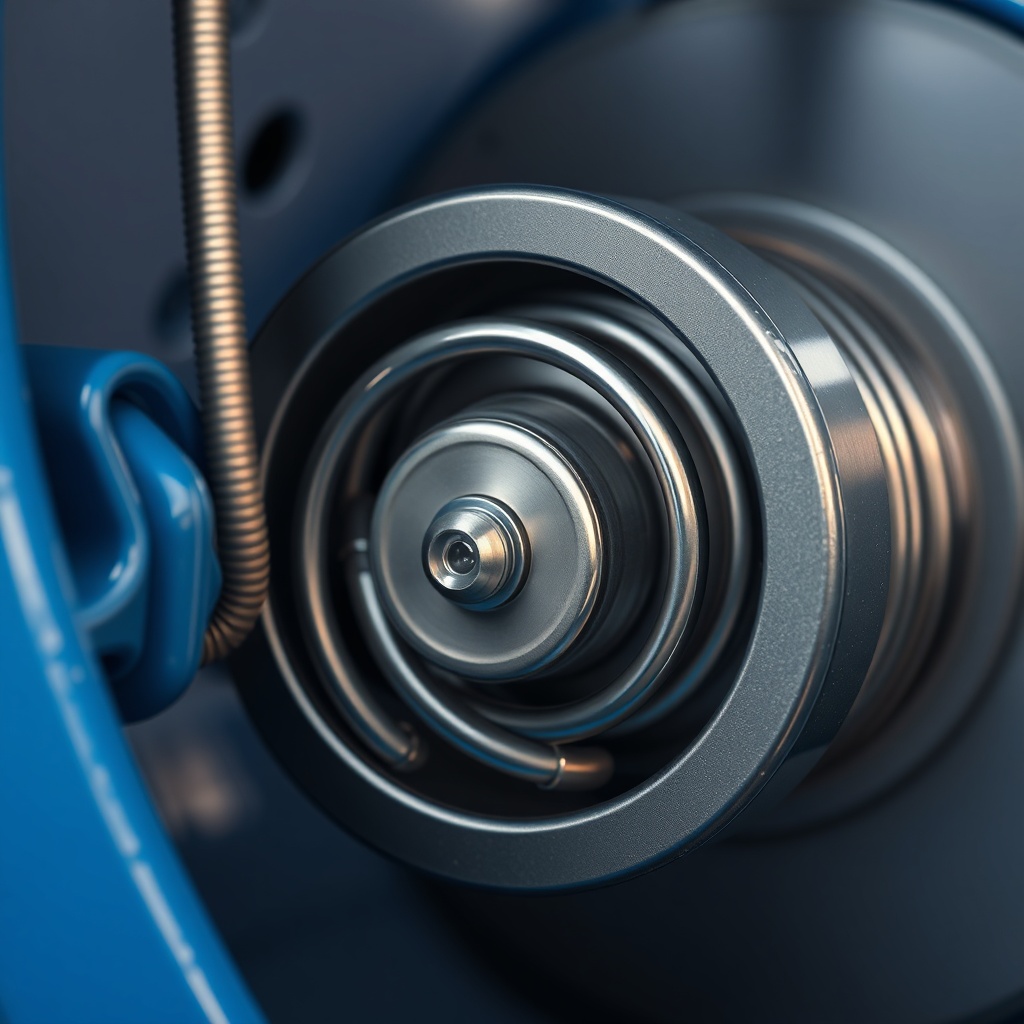Photorealistic close-up of a Genie 2055 torsion spring winding assembly