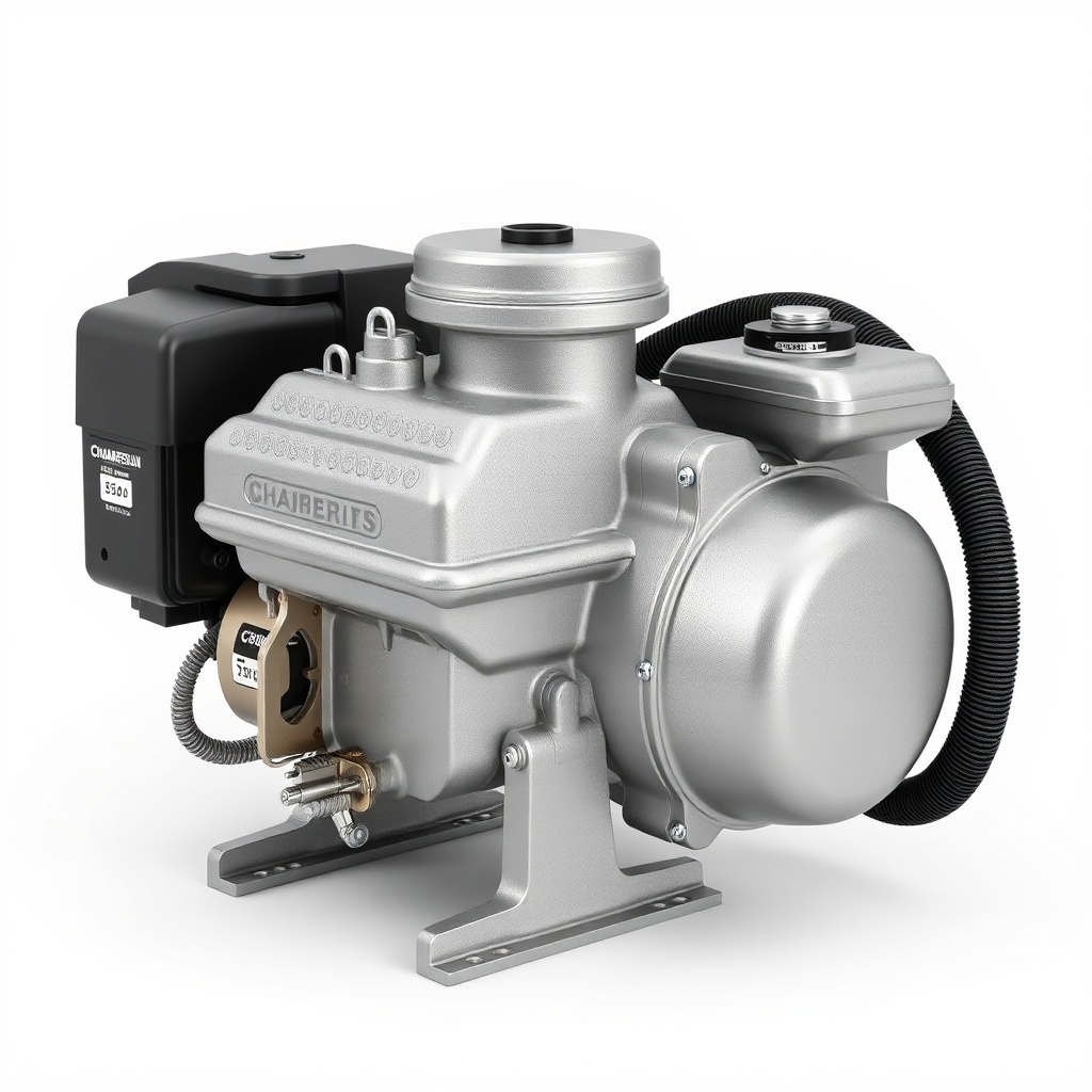 <clean photorealistic photo of Chamberlain B550 motor ünitesi ve zincir mekanizması yakın