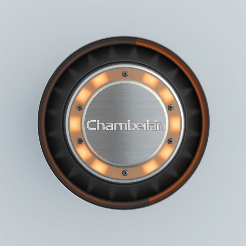 <clean photorealistic photo of Chamberlain B550 garaj kapısı ray ve menteşe detayı