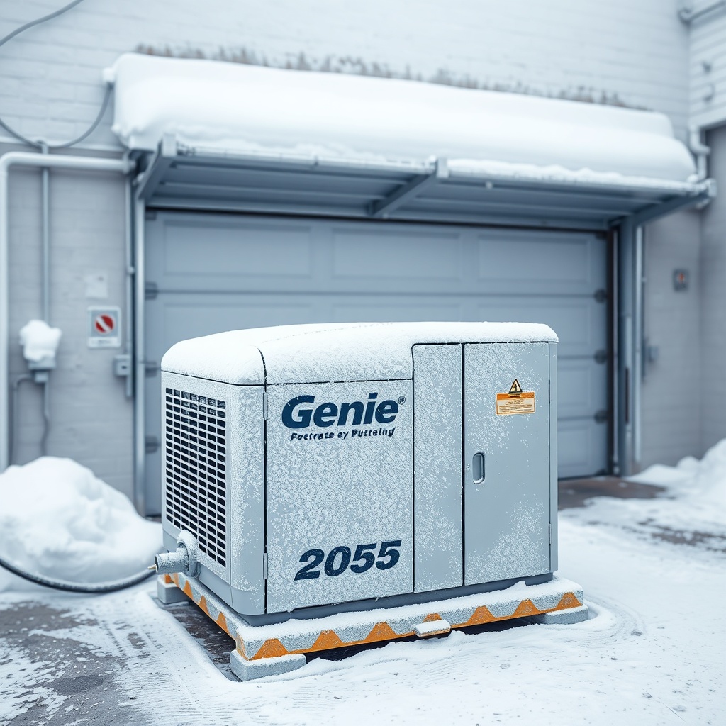 <clean photorealistic photo of a Genie 2055 motor unit covered in frost